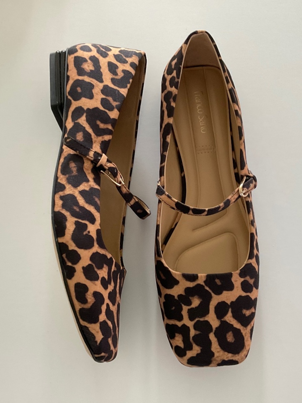FRANCO SARTO Tinsley Square Toe Mary Jane Flats in Leopard Print Fabric Sz 8.5